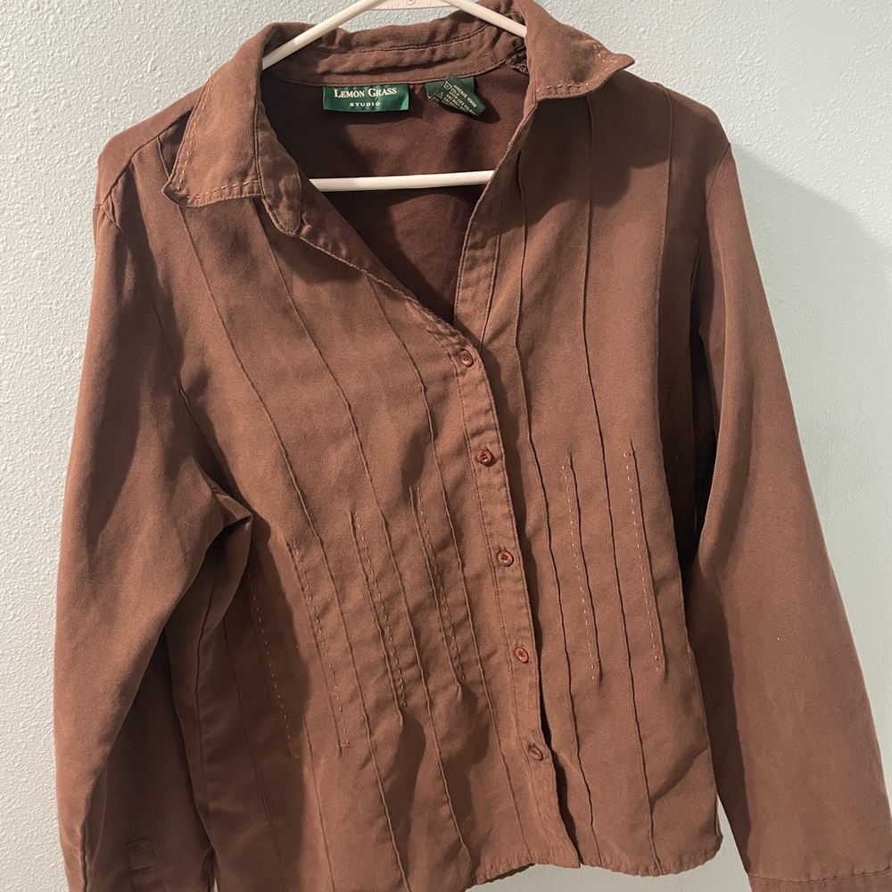 Lemon Grass Brown Pleated Shirt